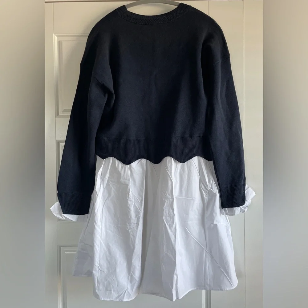 English Factory Scalloped Knit Poplin Combo Dress - Size Large - Picture 6 of 7